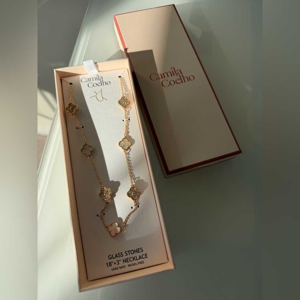 Camila Coelho Clover Gold Necklace With Glass Stones